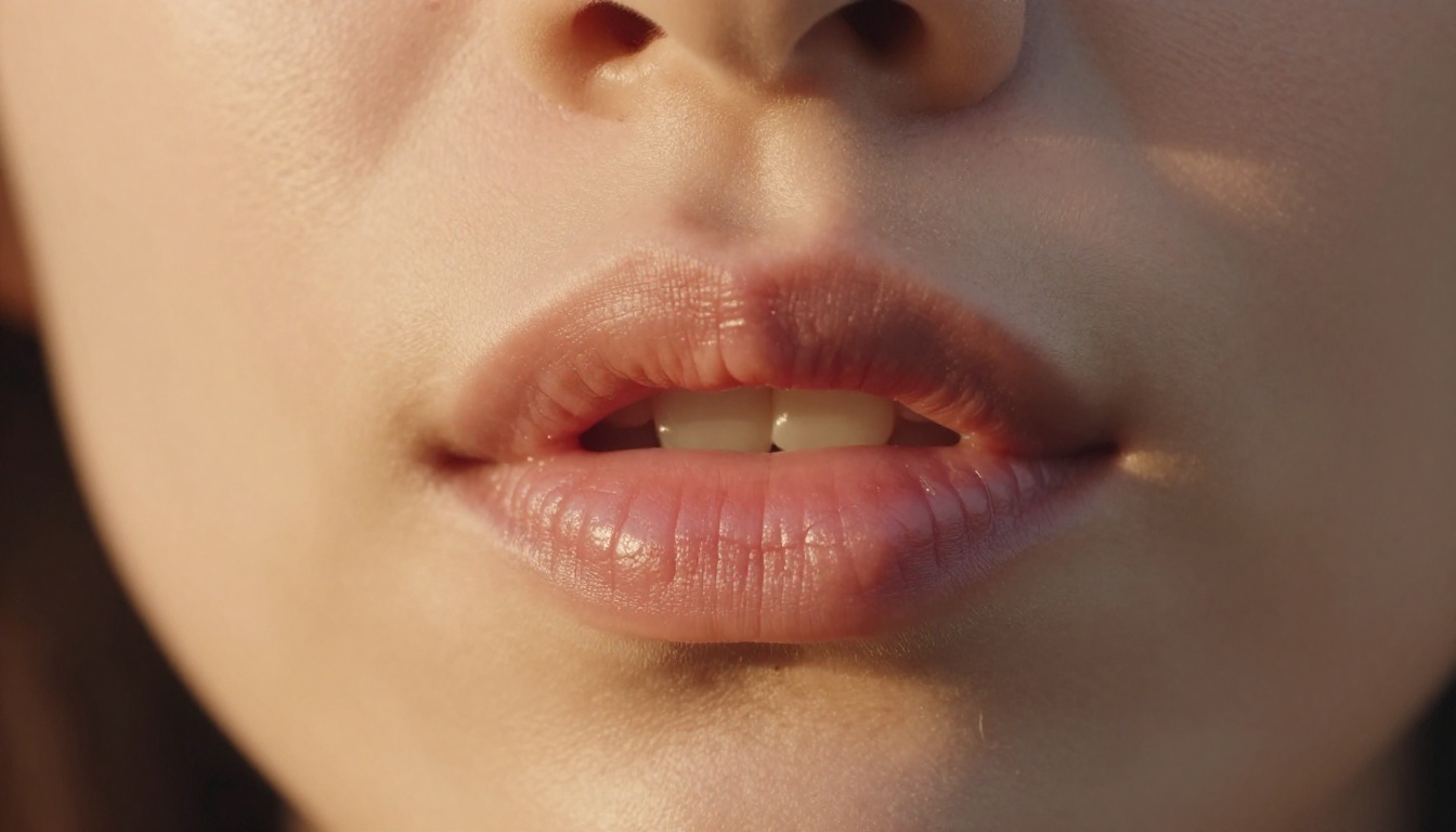 Close-up of natural lips mid-speech showing phoneme articulation detail