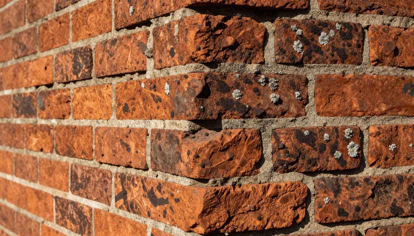 Close-up of antique brick wall showing extraordinary surface texture and mortar detail