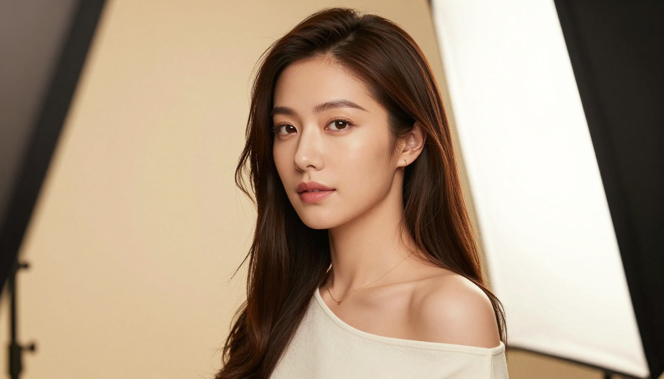 Natural portrait of a glamorous woman in a professional studio demonstrating perfect sharp image detail