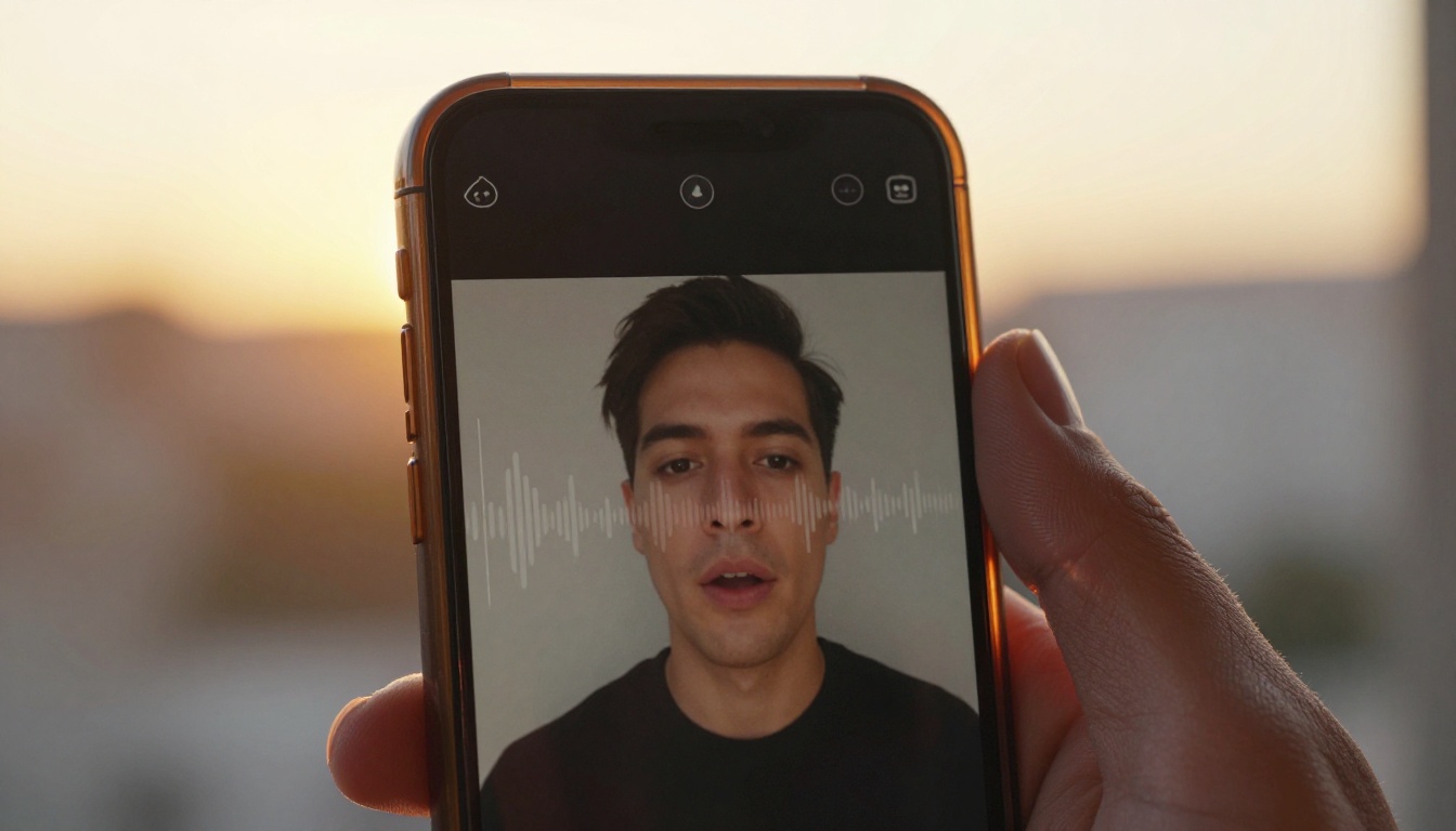 Smartphone displaying lipsync app interface with audio waveform bars