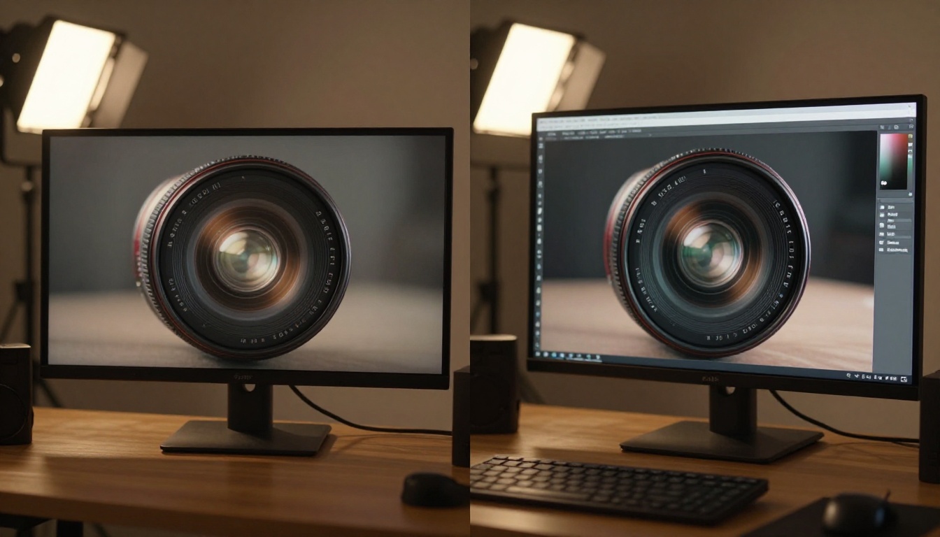 Side-by-side comparison of raw unedited versus clean trimmed video on a professional monitor