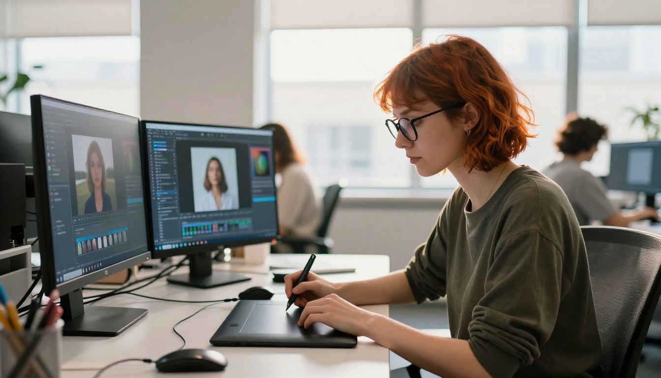 Creative designer working with photo editing software