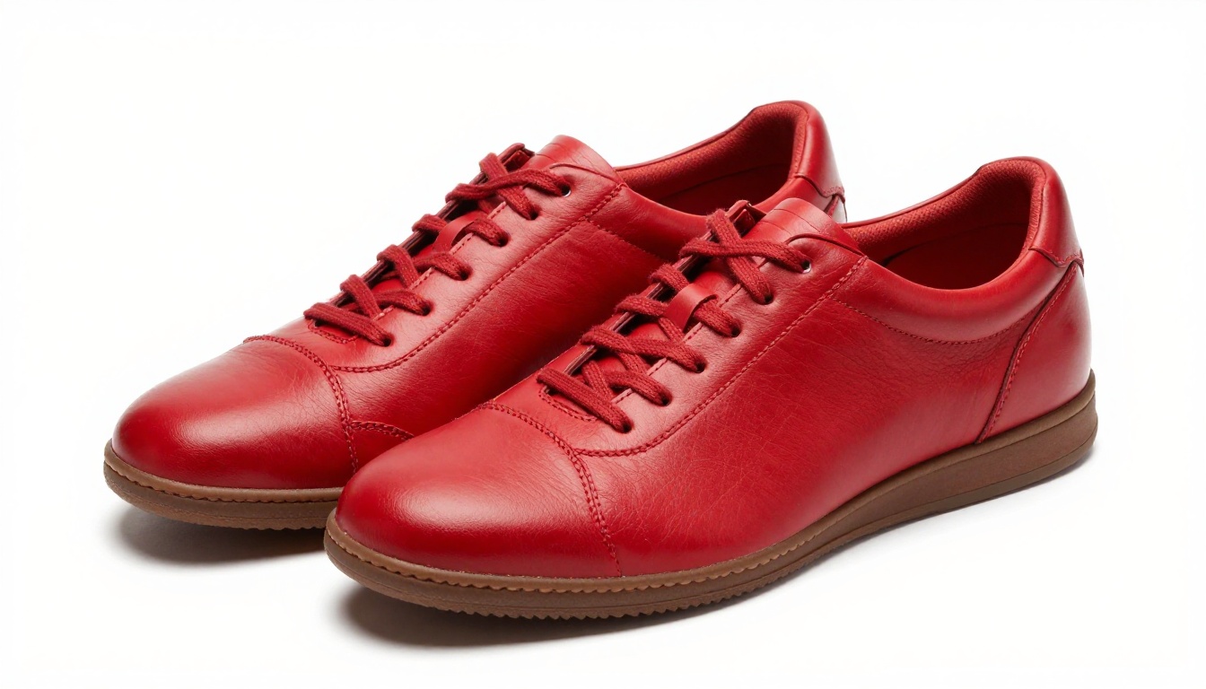 Red leather sneakers isolated cleanly on white background by AI
