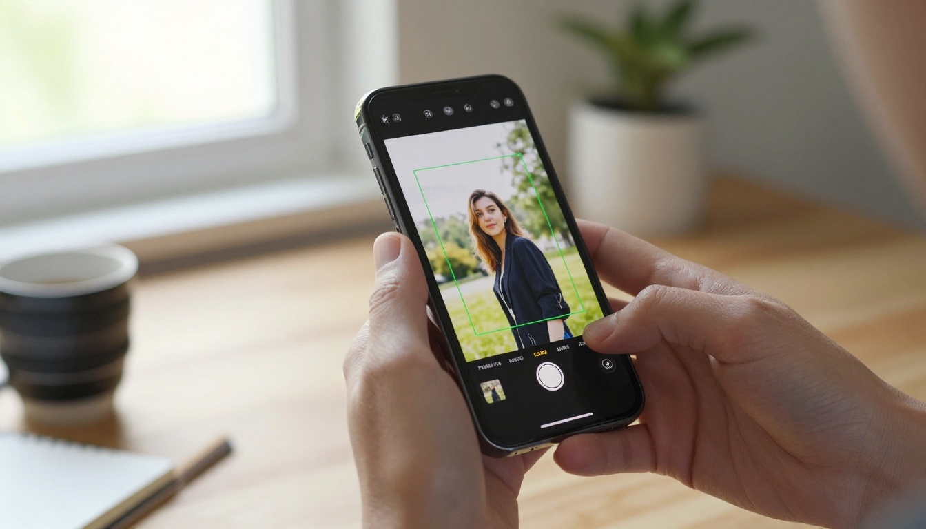 Hands using smartphone to edit a photo with AI selection tool