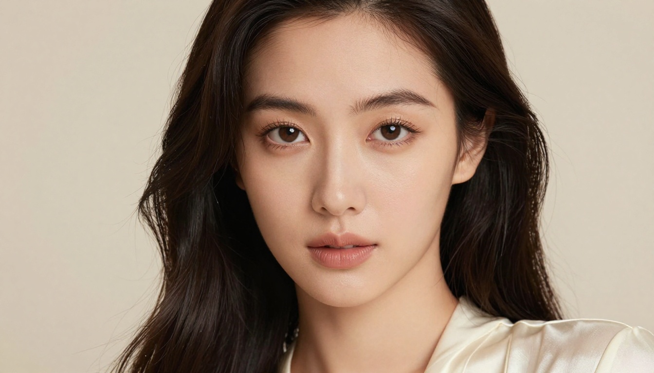Close-up beauty portrait of a woman with flawless natural makeup and sharp facial details