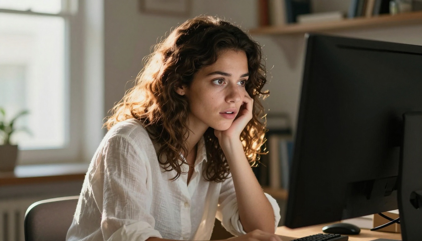 Creative professional examining AI video output on widescreen monitor