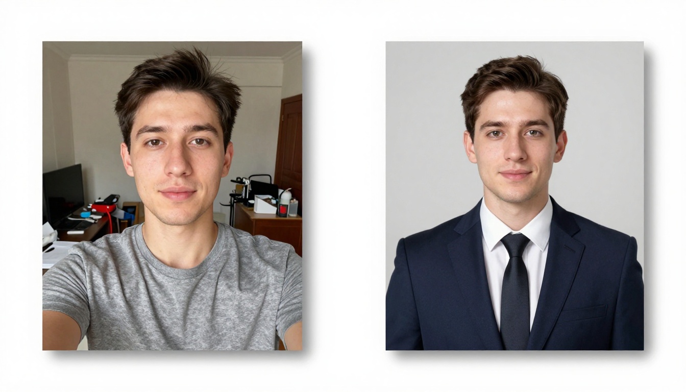 Before and after AI headshot transformation comparison