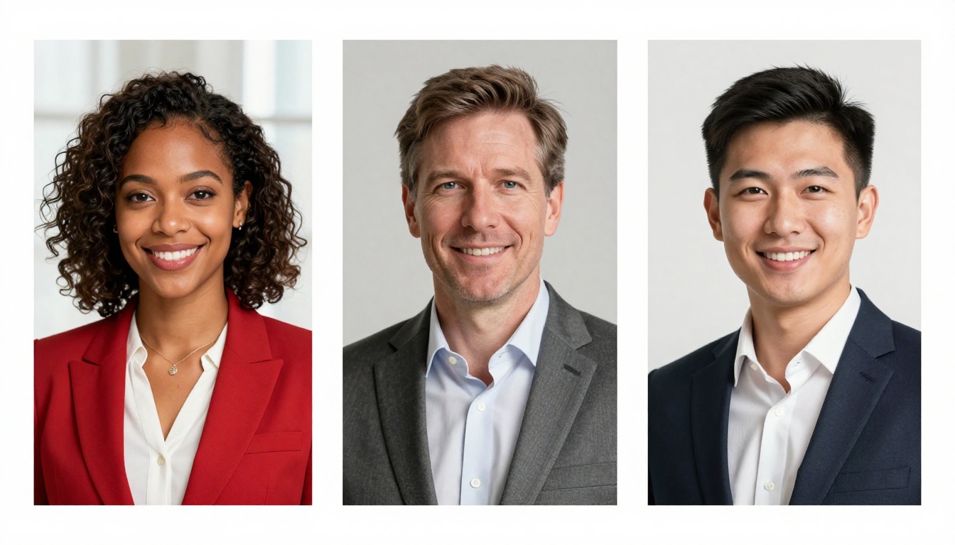 Three professional headshots portfolio showing diverse professionals