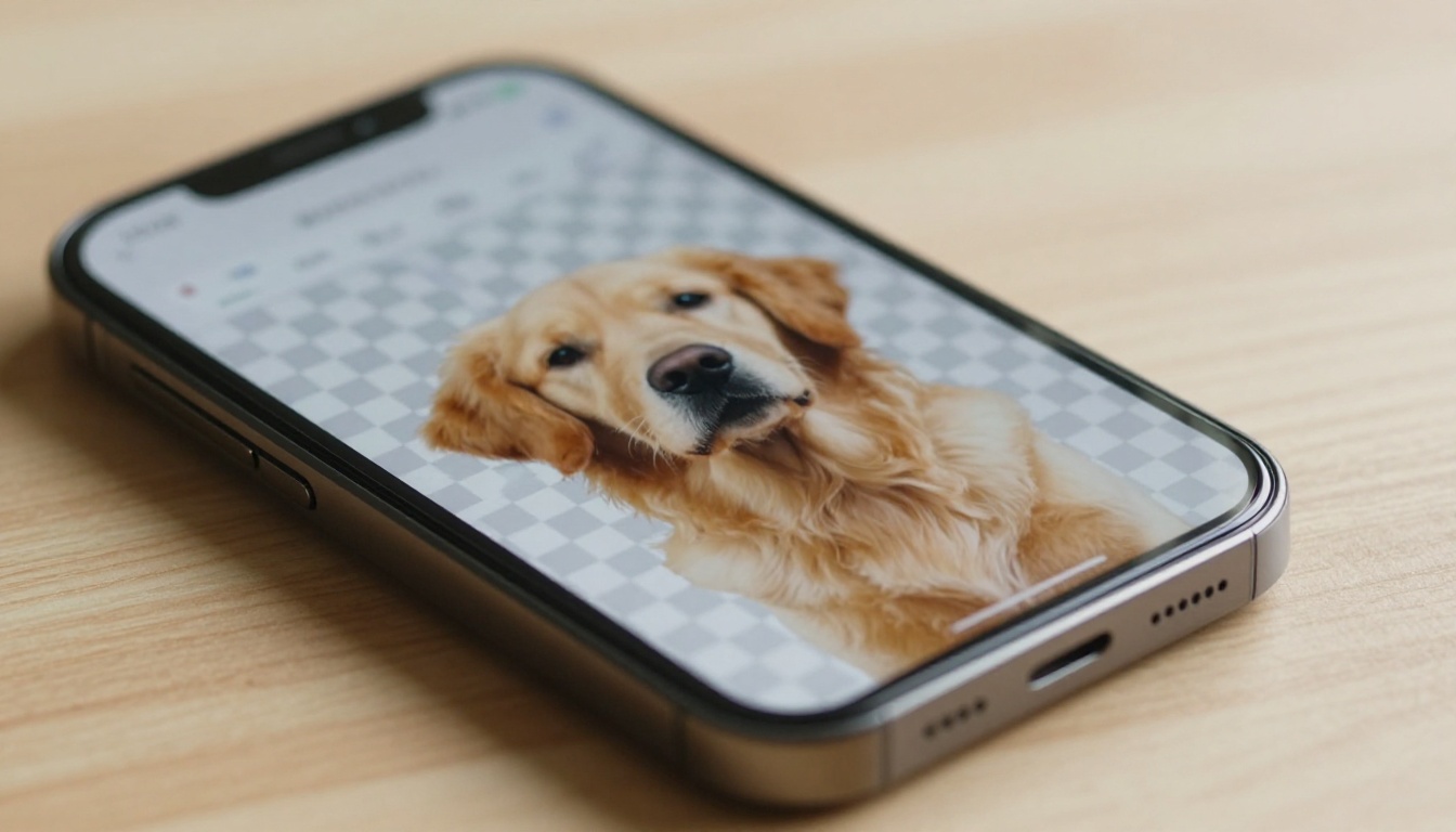 AI background removal interface on smartphone showing a dog photo being cleanly isolated