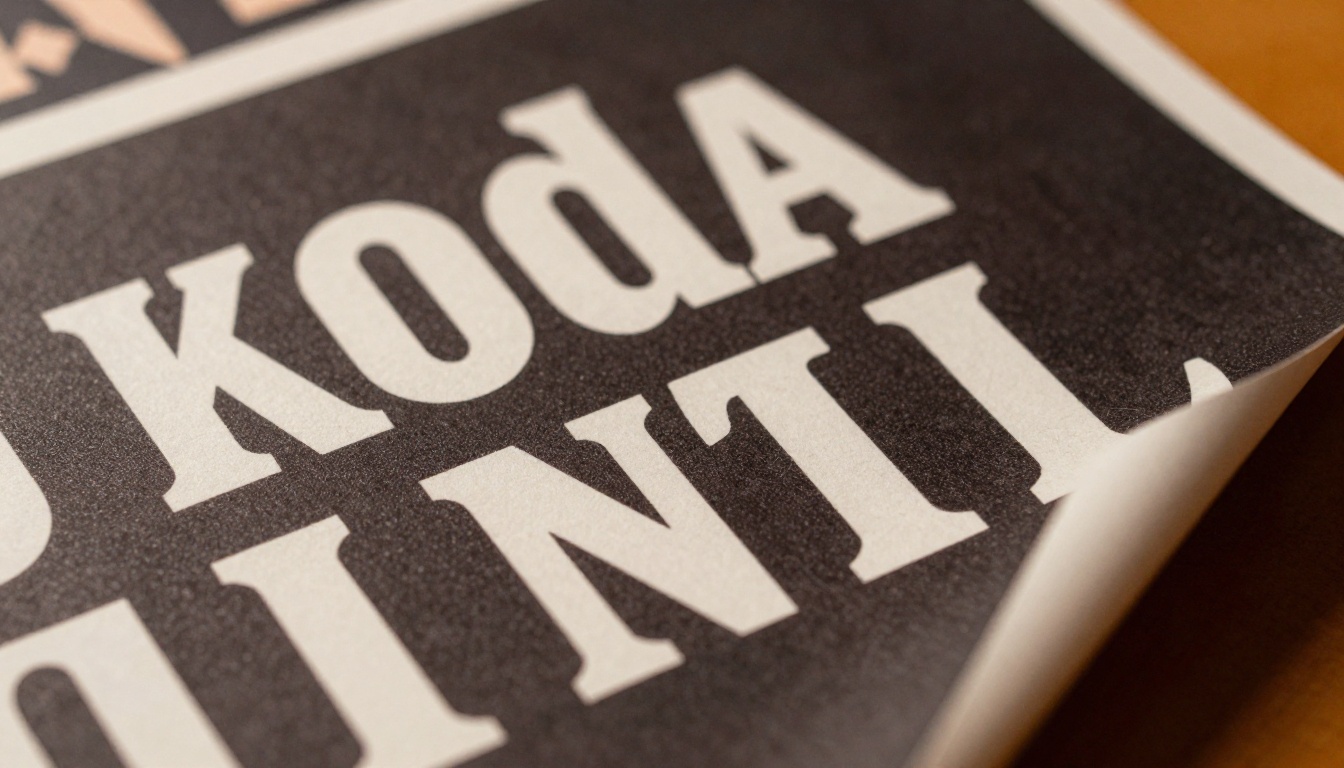 Close-up of a concert poster with crisp bold serif typography on dark background