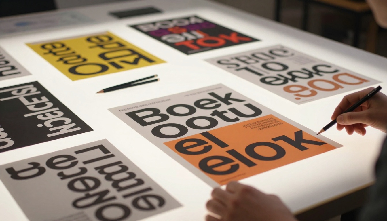 Designer workspace with multiple poster mockups arranged on a lightbox table