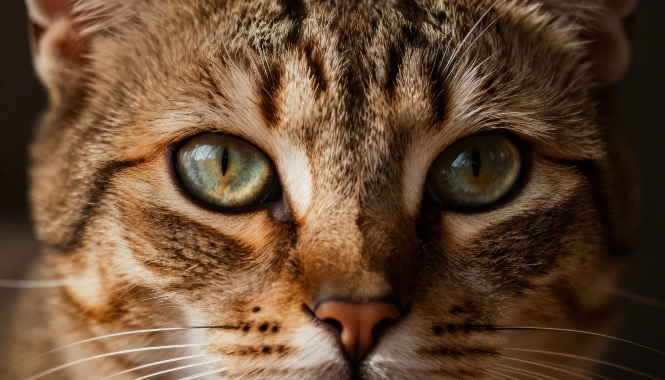 Close-up macro portrait of a cat's face with dramatic side lighting