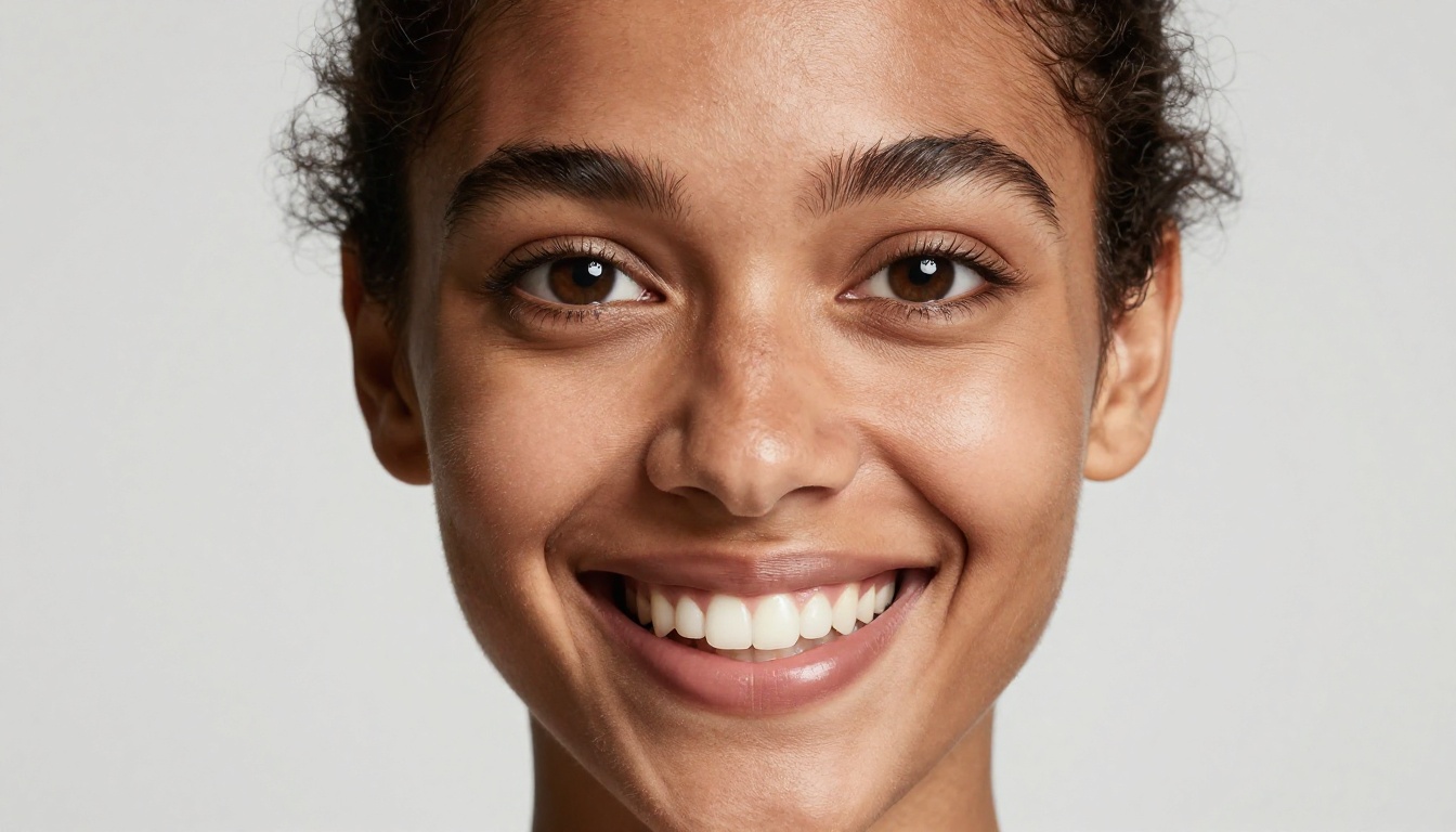 Close-up studio portrait of a smiling woman with warm expression, professional lighting on neutral background Close-up studio portrait of a smiling woman with warm expression, professional lighting on neutral background