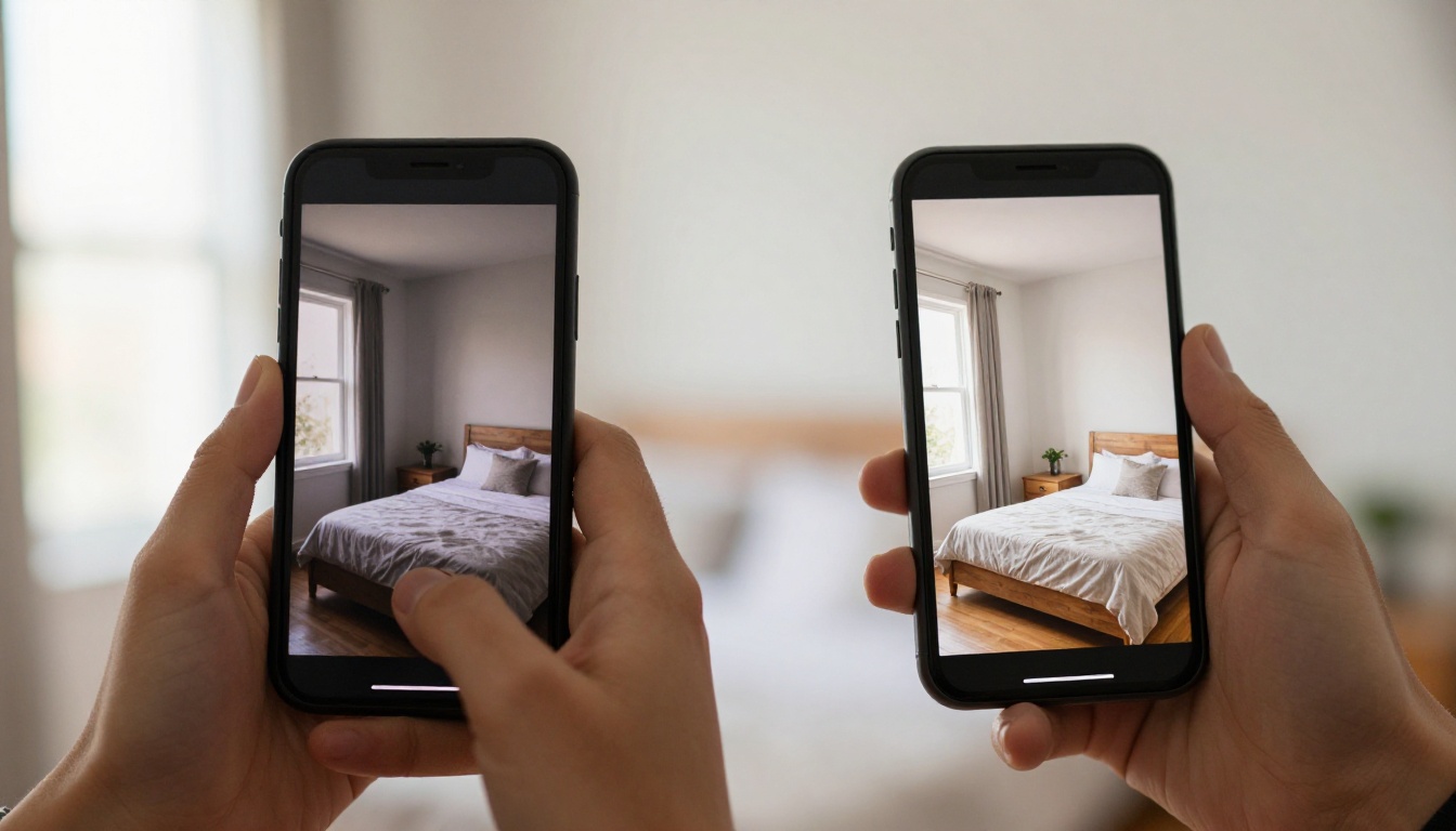 Before and after AI photo improvement shown on a smartphone screen