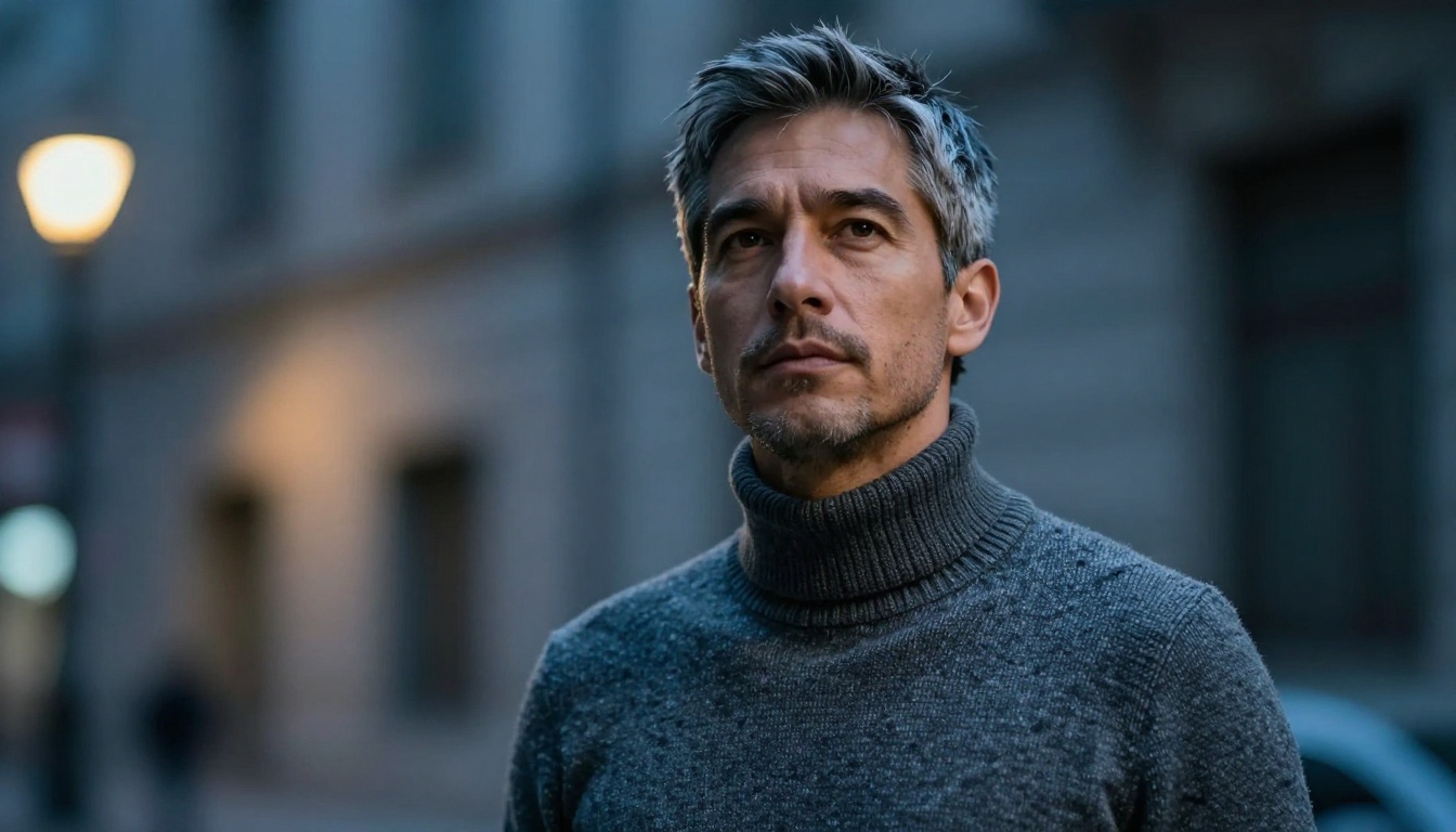 Man portrait blue hour urban background AI photography