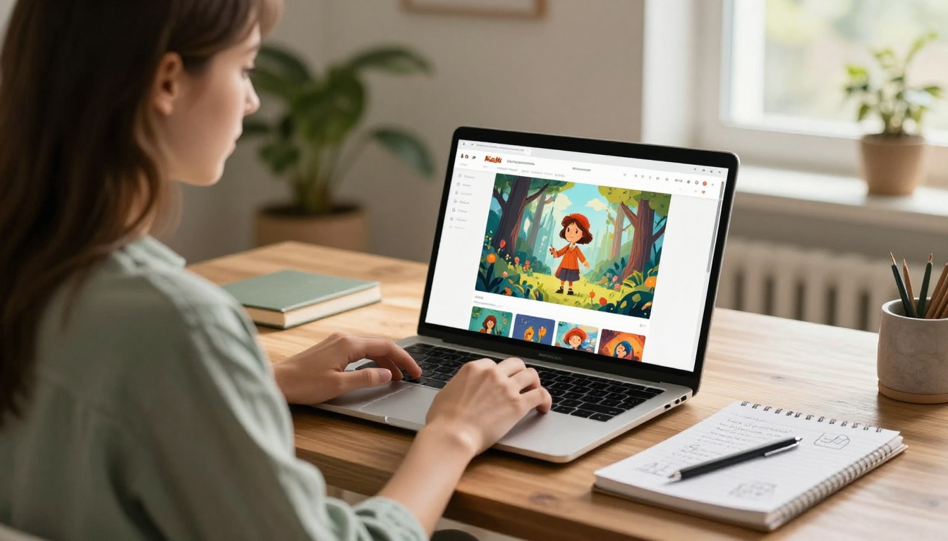 Over-the-shoulder view of a laptop showing an AI image generation interface