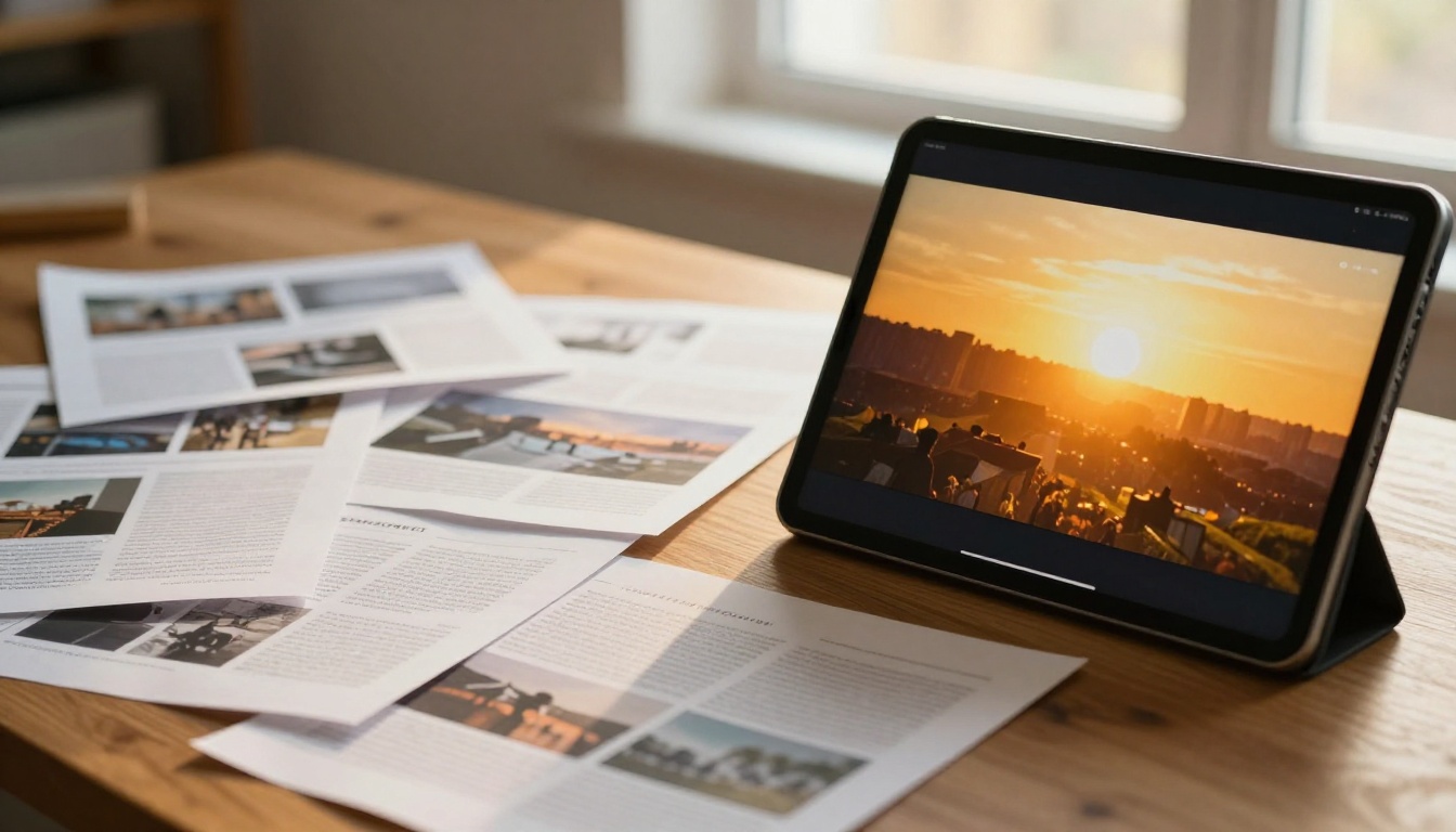 A content creator reviewing blog and video content side by side