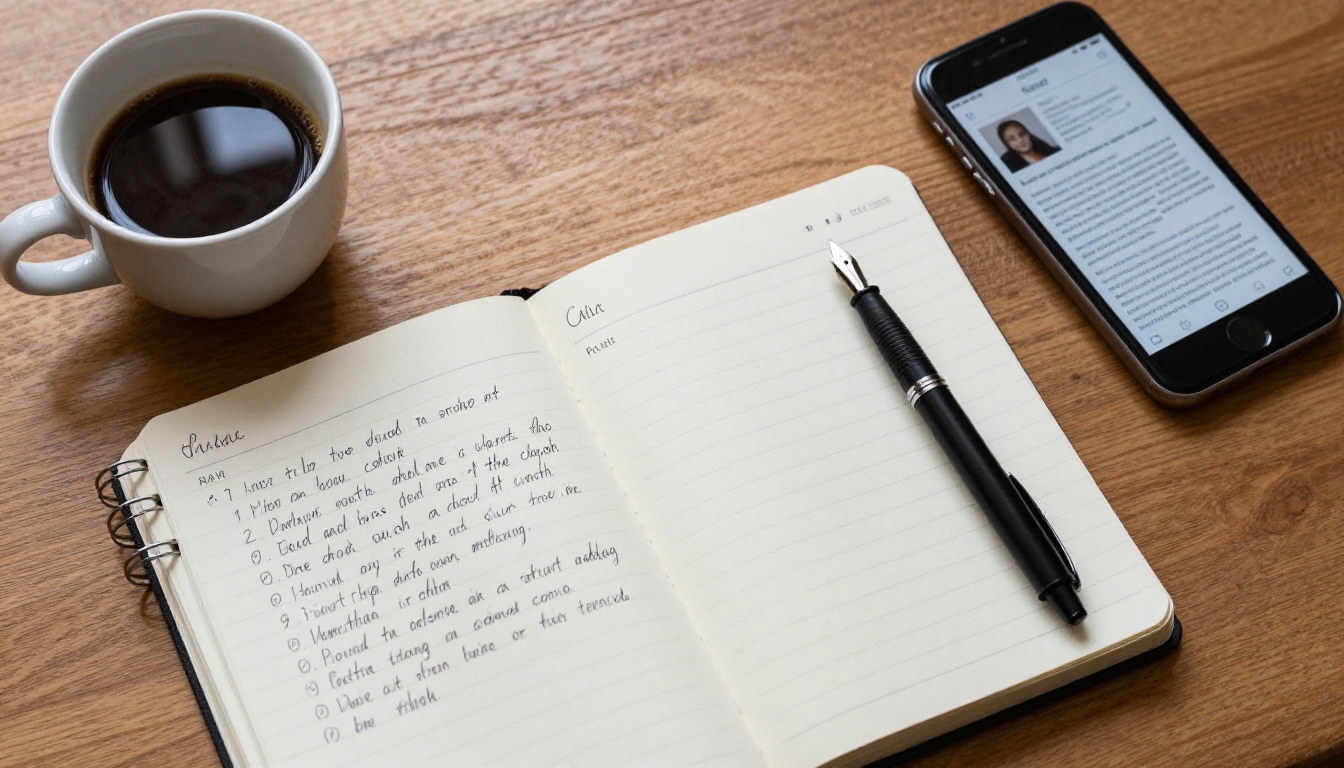 Planning a video script from a blog post on a notebook