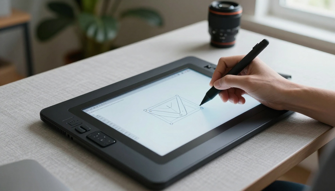 Professional drawing tablet showing vector SVG paths for an app icon