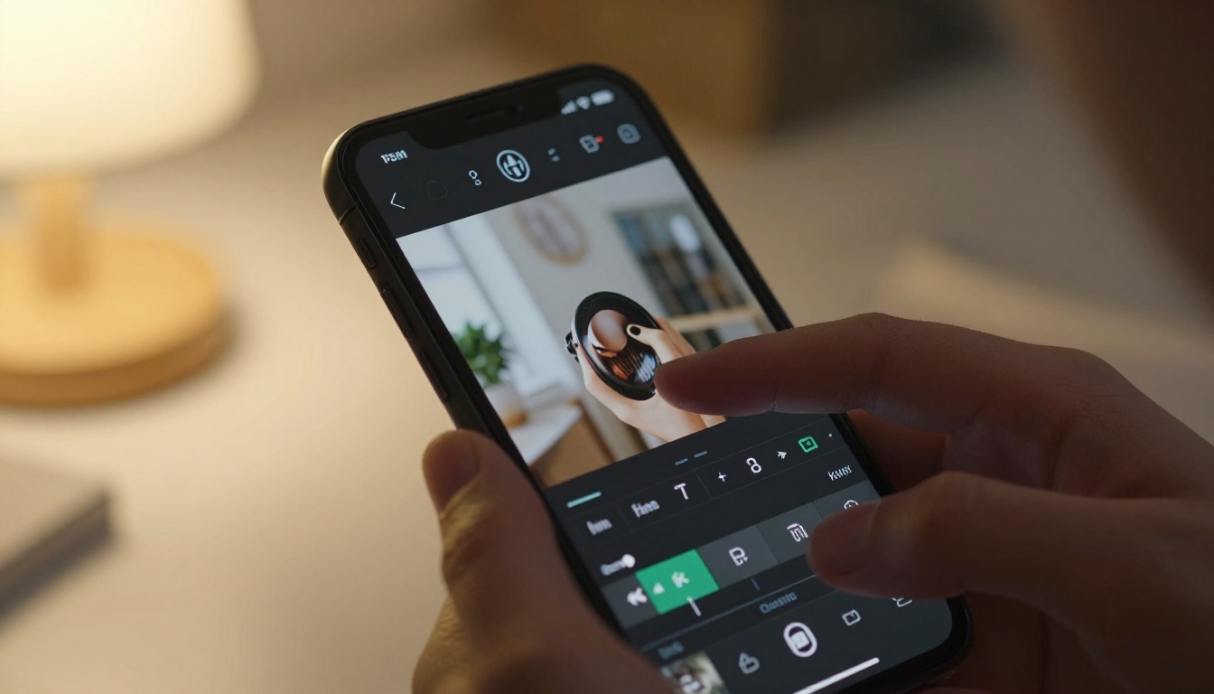 A close-up of a smartphone screen showing a logo animation timeline in a mobile editing app, hands of a designer swiping through keyframes A close-up of a smartphone screen showing a logo animation timeline in a mobile editing app, hands of a designer swiping through keyframes