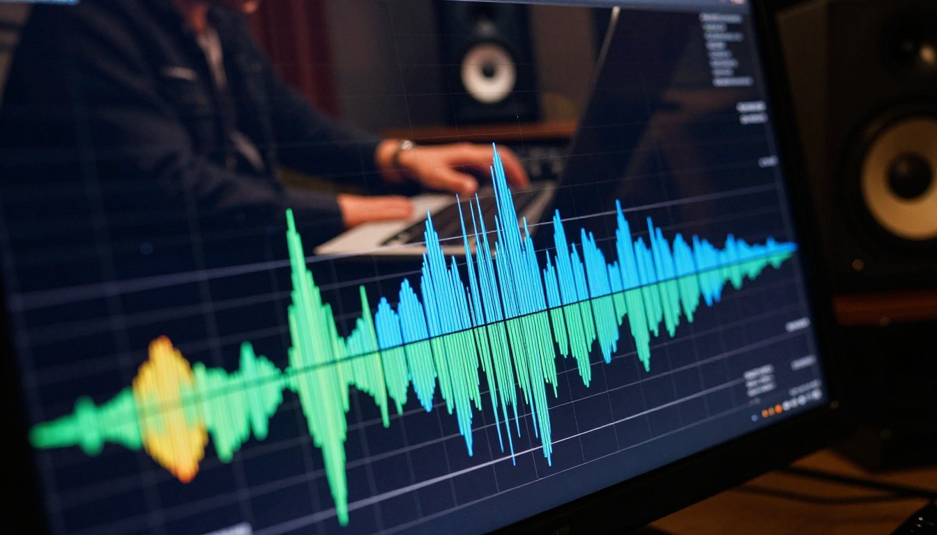 AI studio waveform visualization on professional monitor