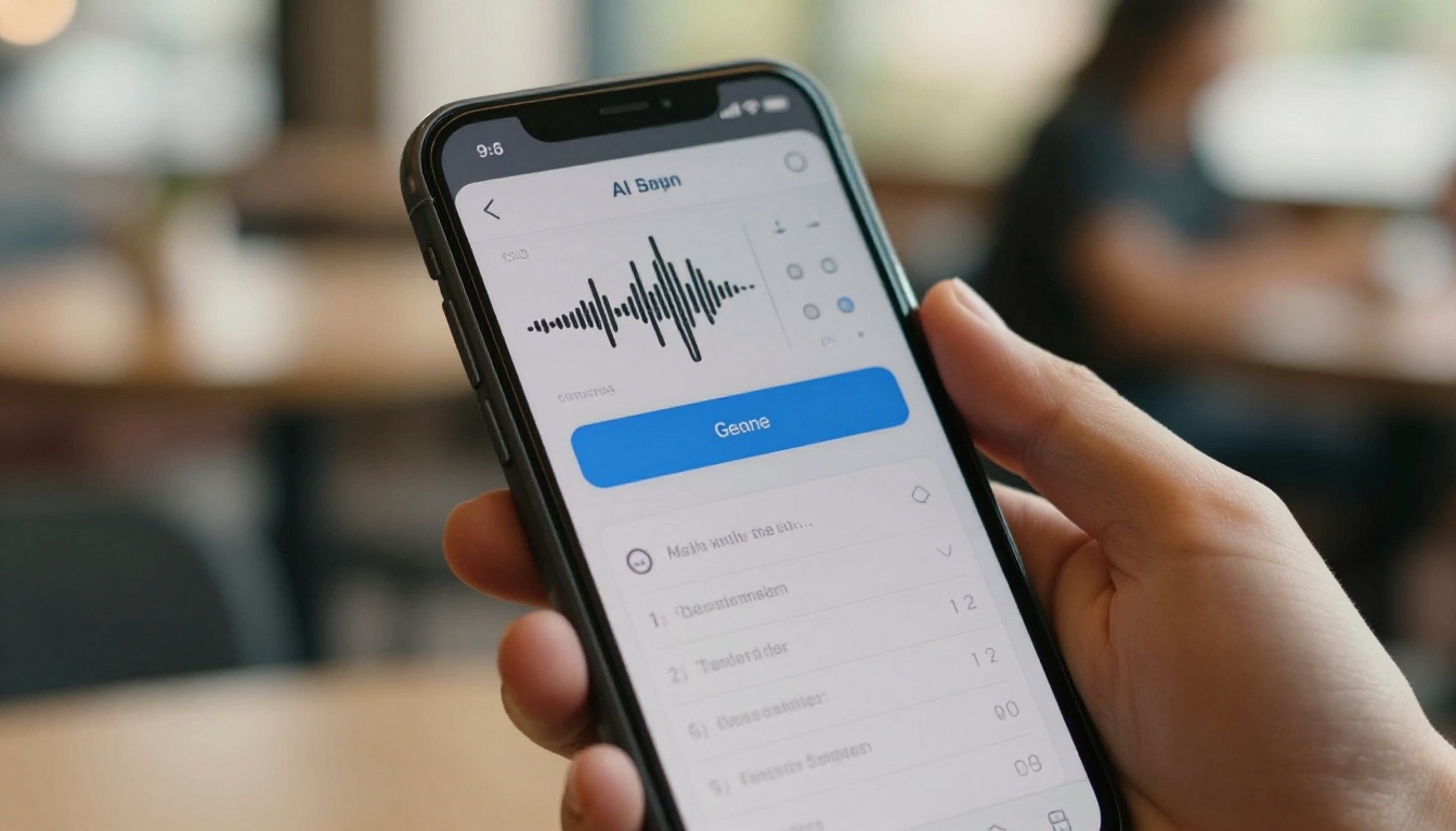 Close-up of smartphone displaying AI music generation interface