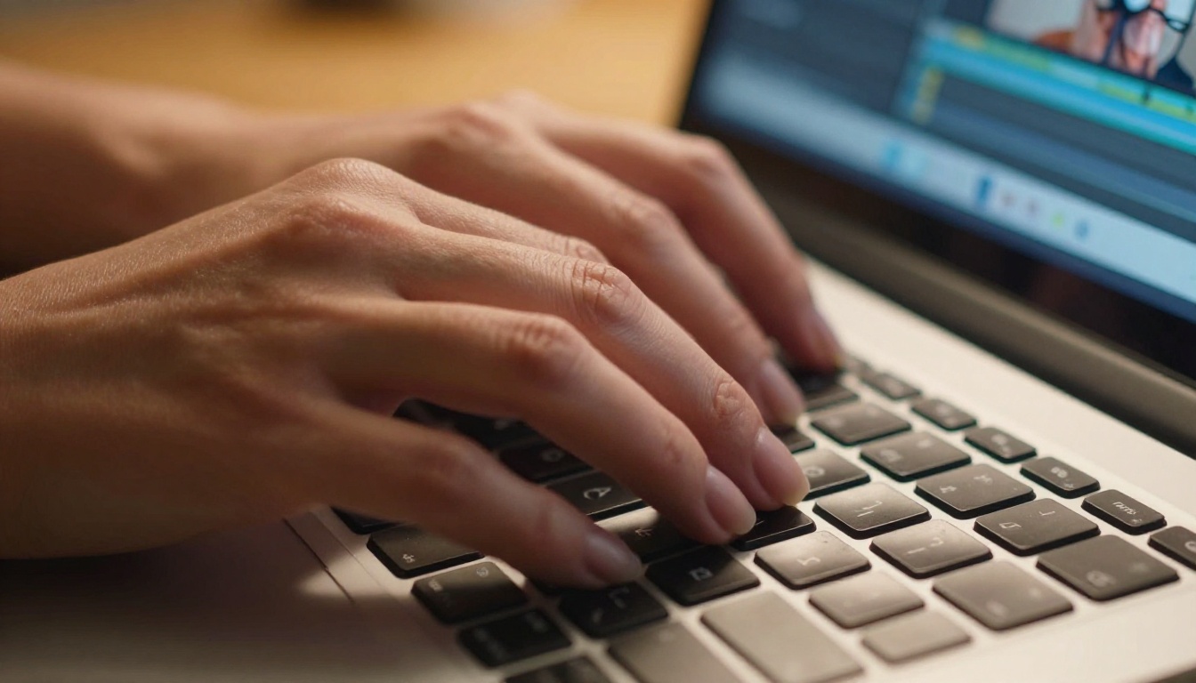 Hands typing on keyboard crafting a birthday video prompt