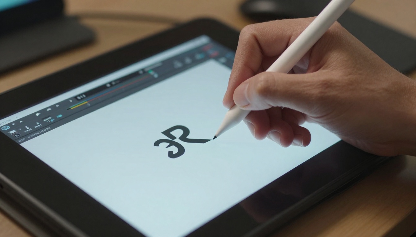 Hands using a stylus to carefully draw a selection mask on a touchscreen video editing interface