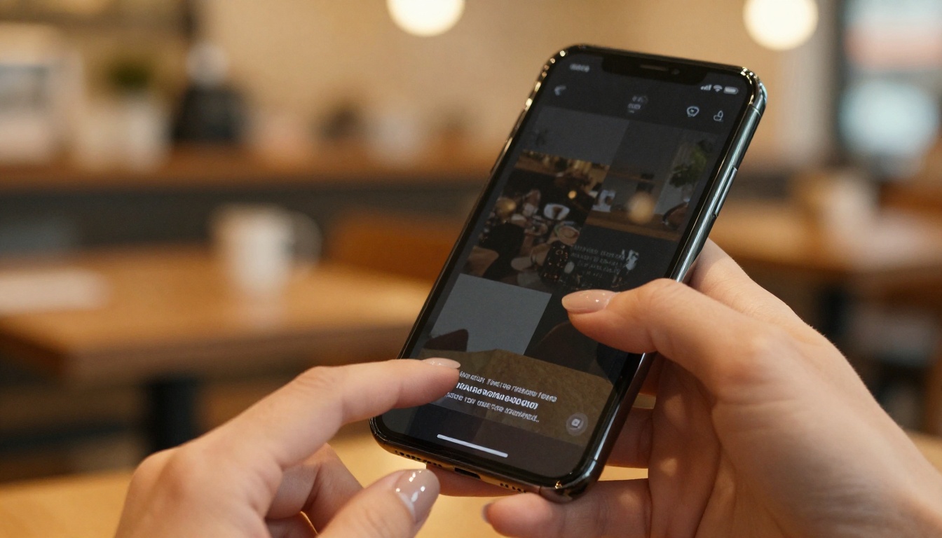 Hands holding a smartphone showing a captioned short video clip