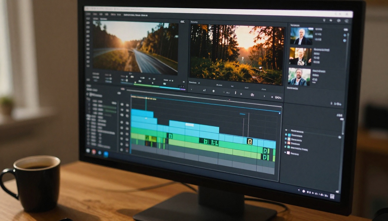 Professional video editing timeline showing multiple B-roll tracks in colorful layers Professional video editing timeline showing multiple B-roll tracks in colorful layers