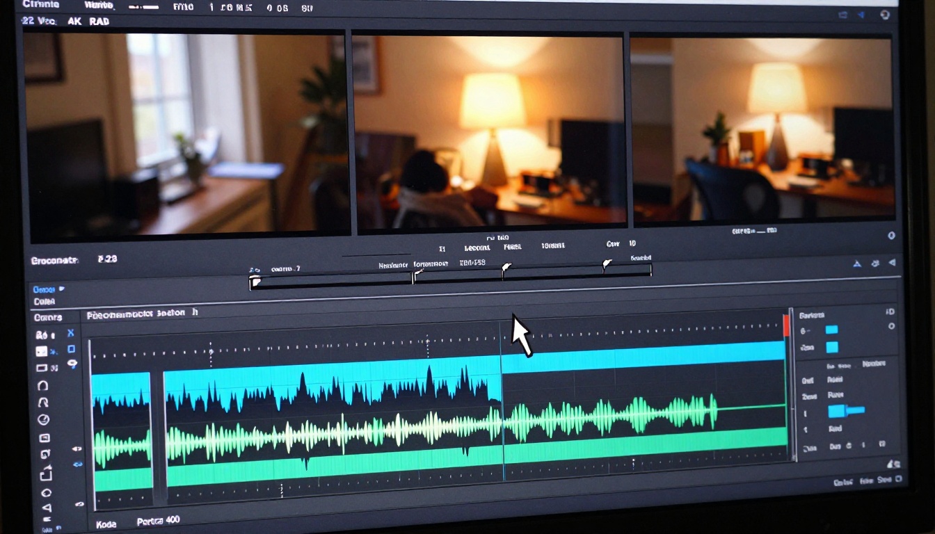 Extreme close-up of video editing timeline with precision cut markers