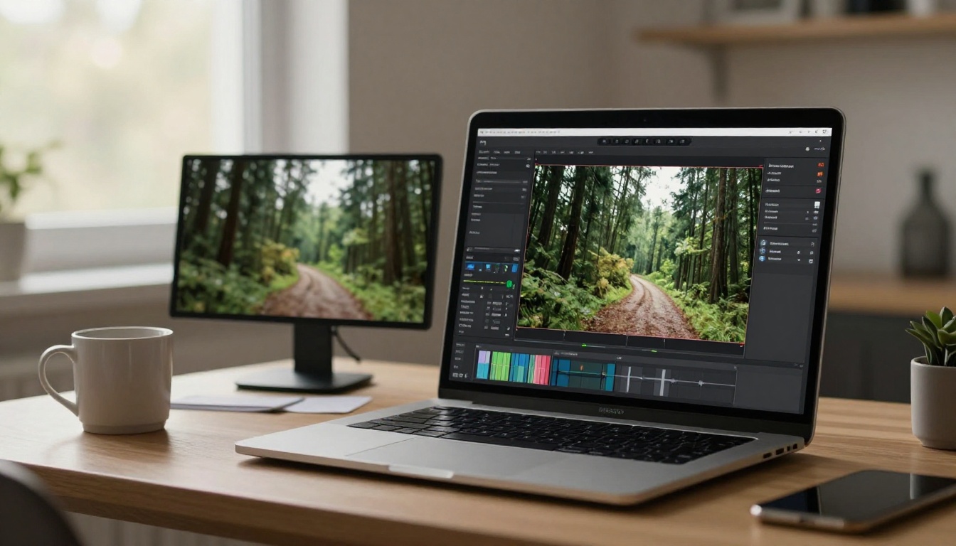 Laptop screen showing split-screen before and after stabilization