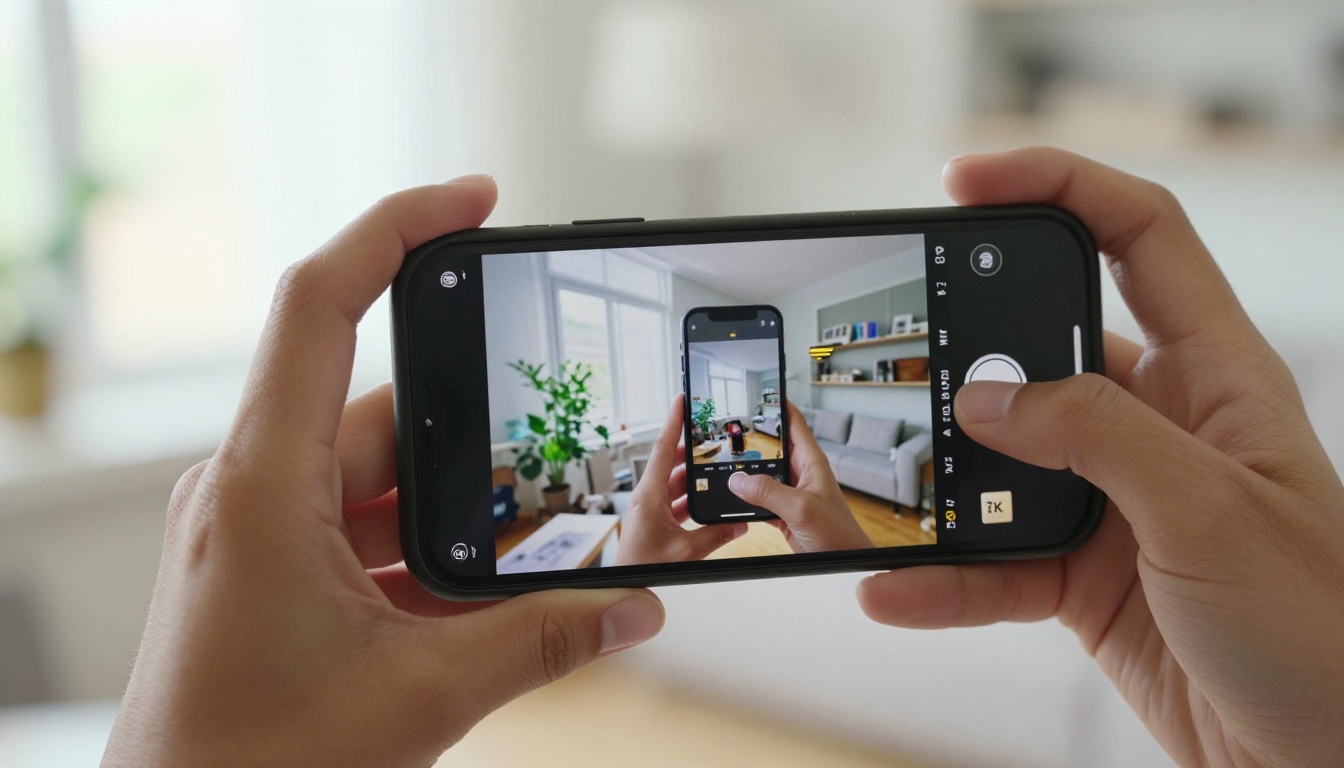 Hands holding a smartphone displaying a crisp vertical video in a social media app Hands holding a smartphone displaying a crisp vertical video in a social media app