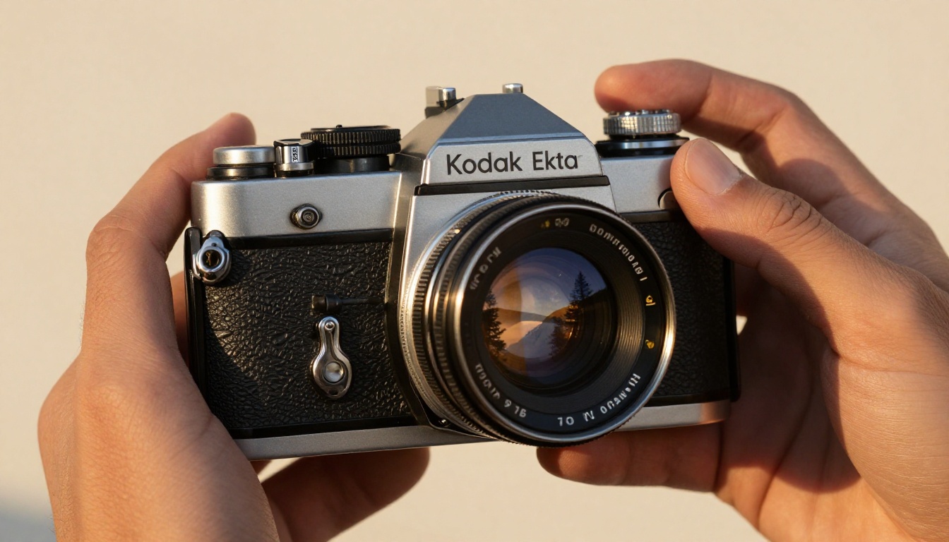 Photographer's hands holding camera merged with mountain landscape inside