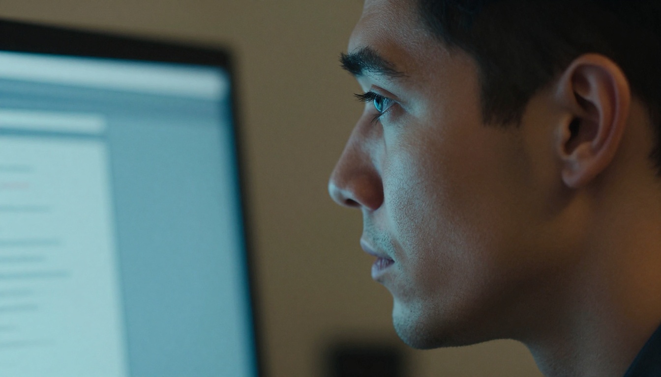 Man watching screen with focused intensity