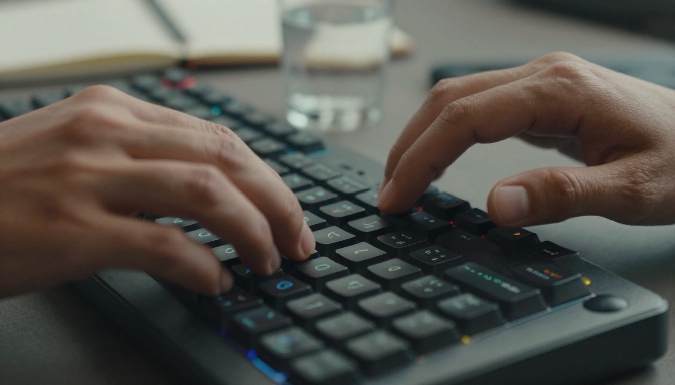 Developer typing code at a mechanical keyboard Developer typing code at a mechanical keyboard