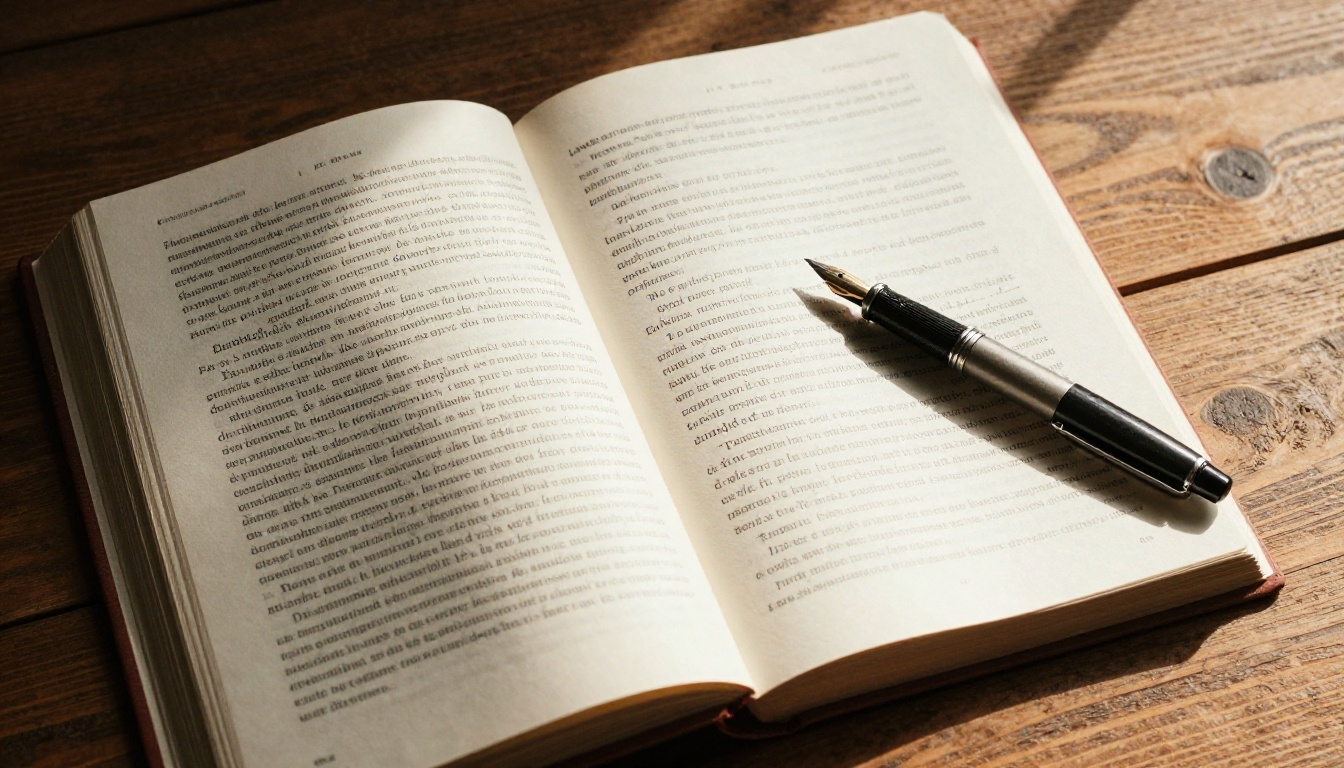 An open hardcover book with French text and handwritten English translation notes in the margin