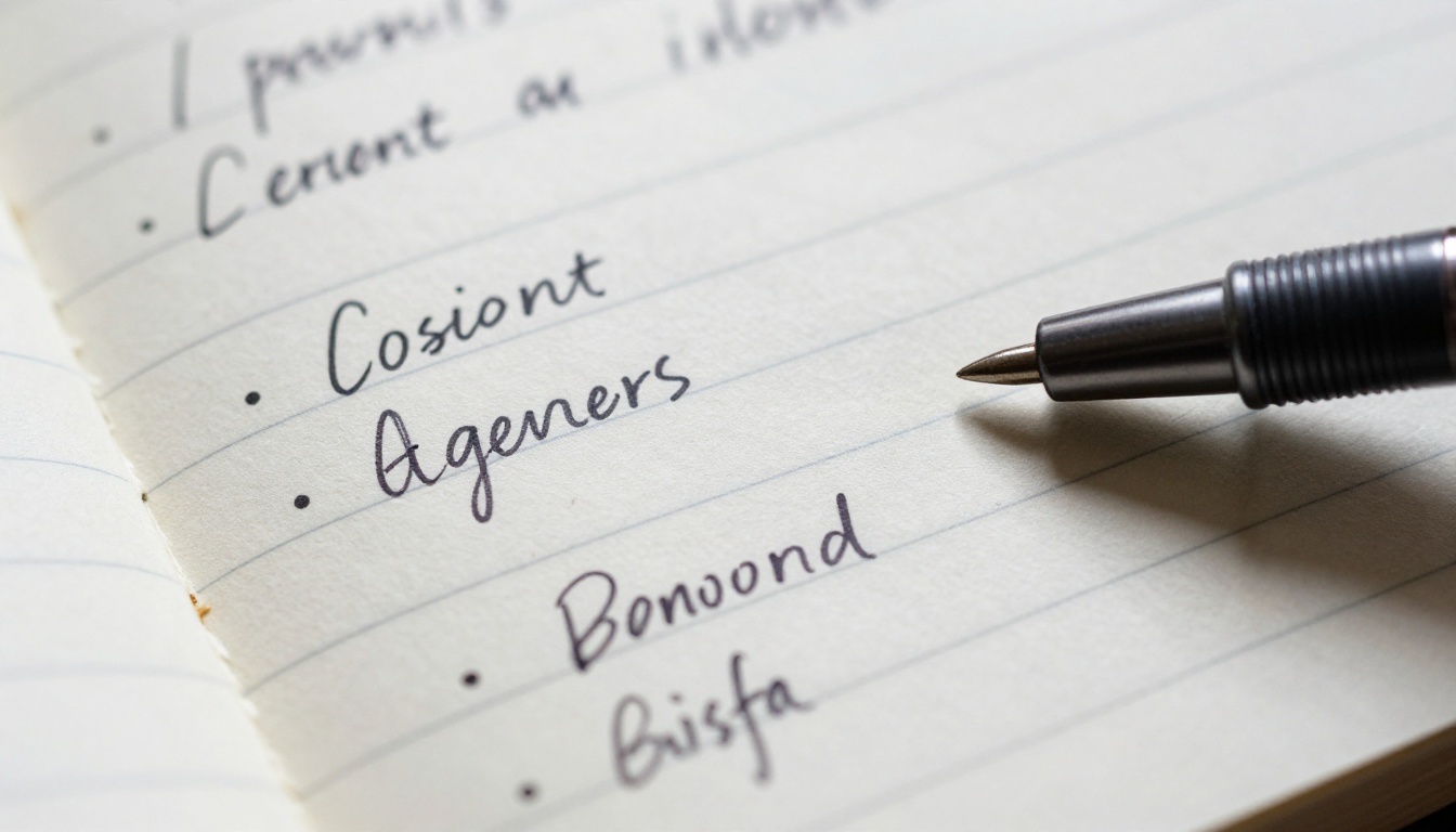 Close-up of handwritten bullet point notes on a notepad page
