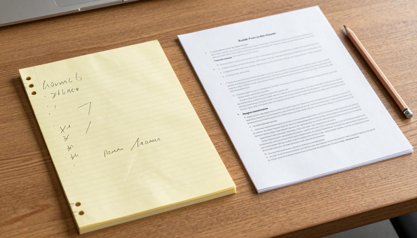 Side-by-side comparison of bullet notes vs printed report document