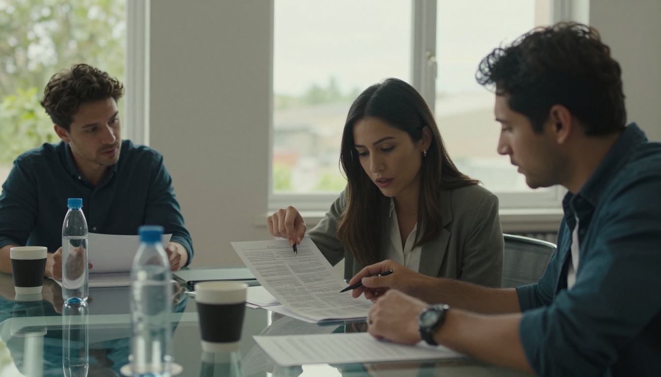 Business team reviewing a printed report at a conference table