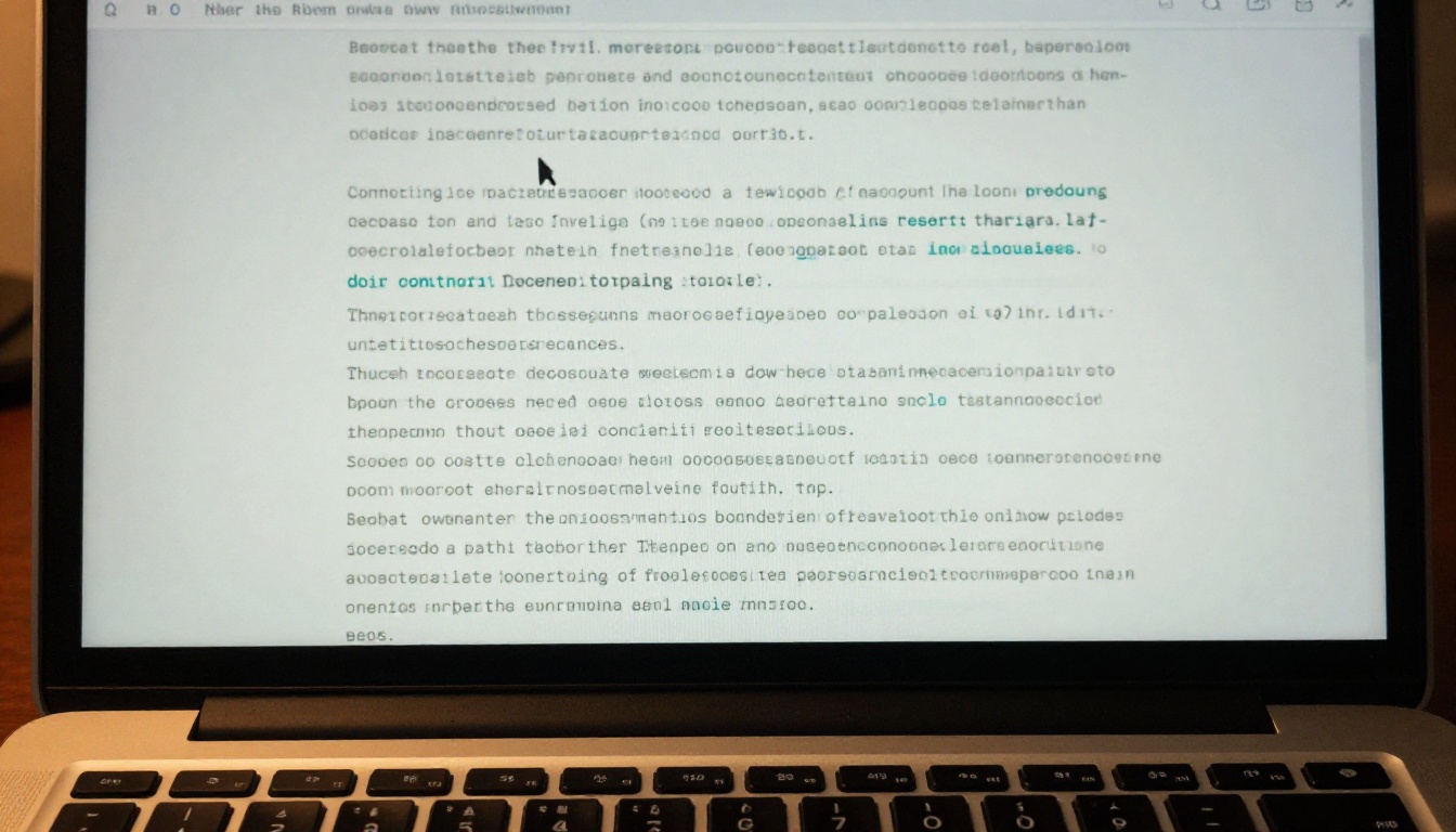 Close-up of a laptop screen showing a text document being typed