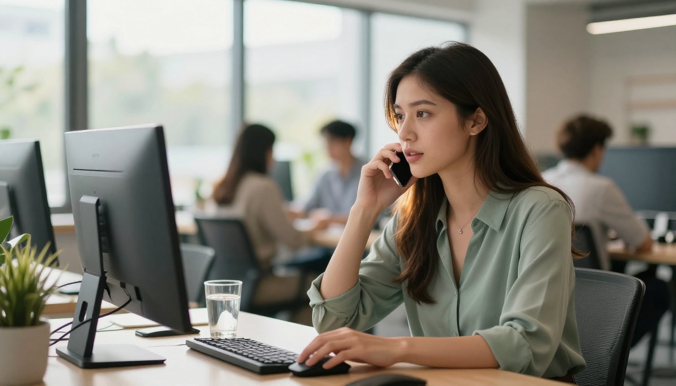 Marketing professional reviewing product listings on a widescreen monitor
