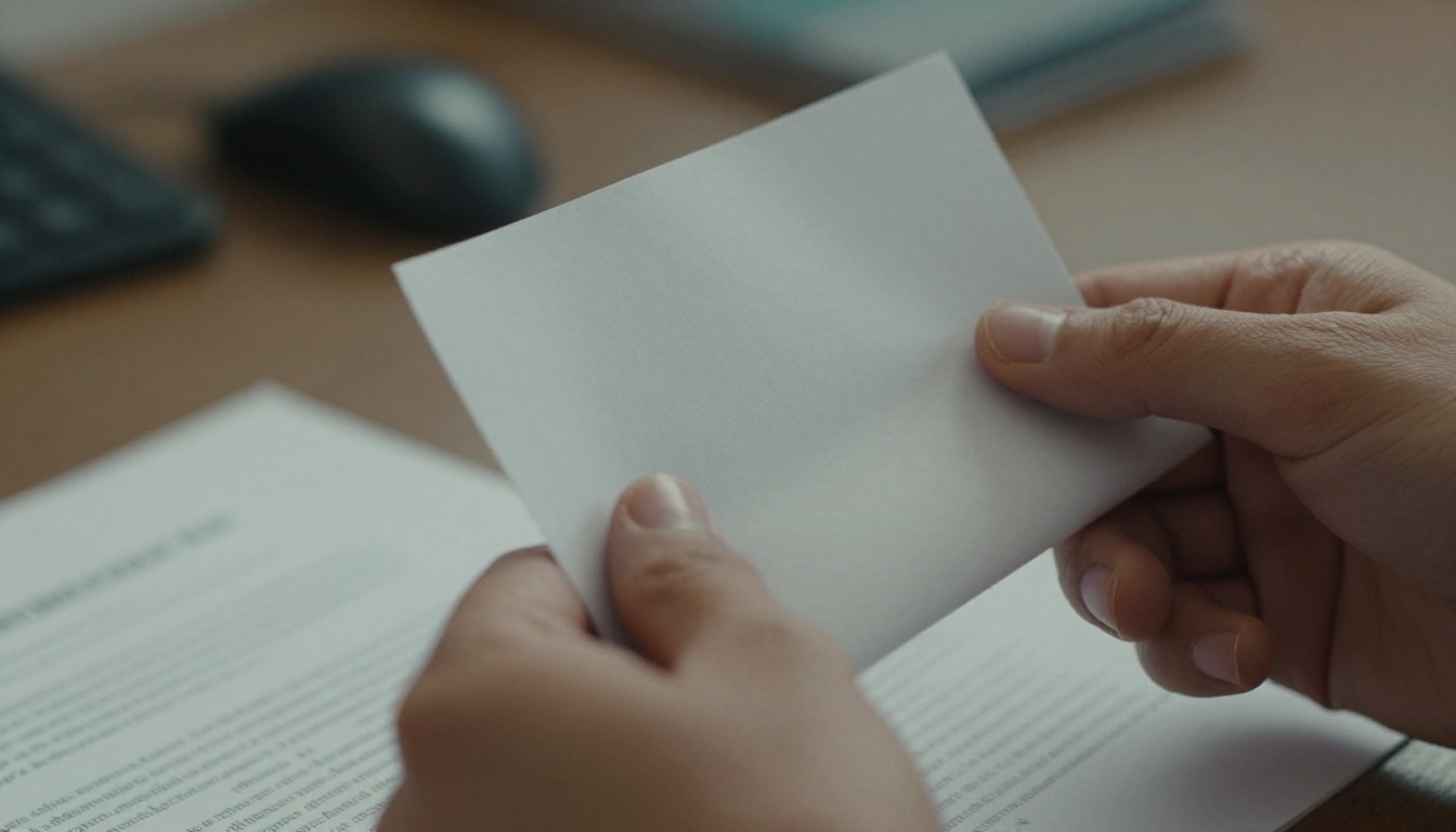 Hands holding a thick printed PDF report, close-up documentary style