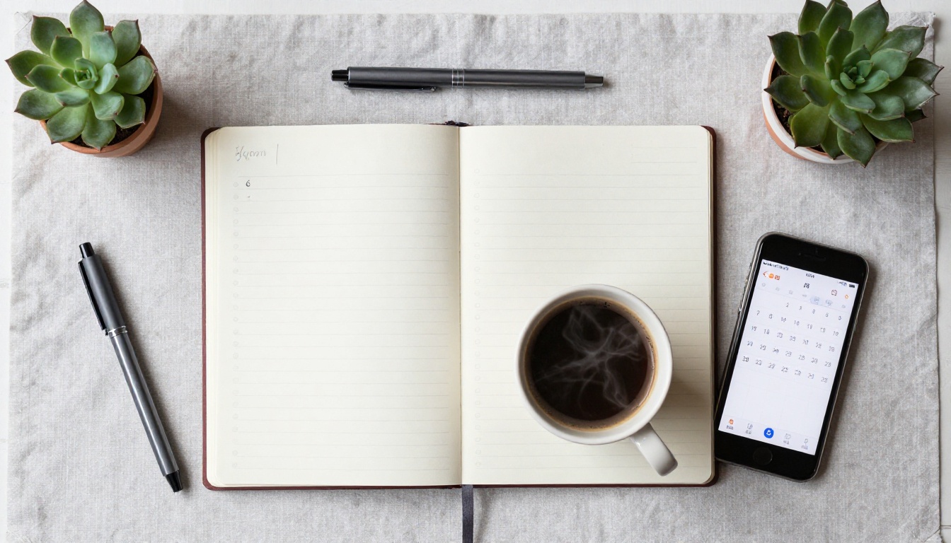 Aerial flatlay of a well-organized workspace