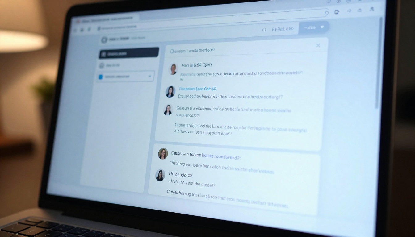 Close-up of a laptop screen showing a modern web application with document upload and Q&A chat interface