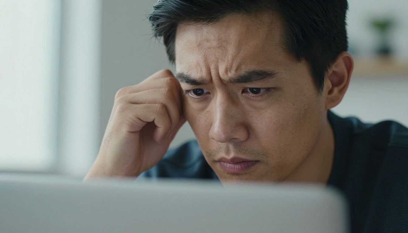 AI chatbot frustration at a desk