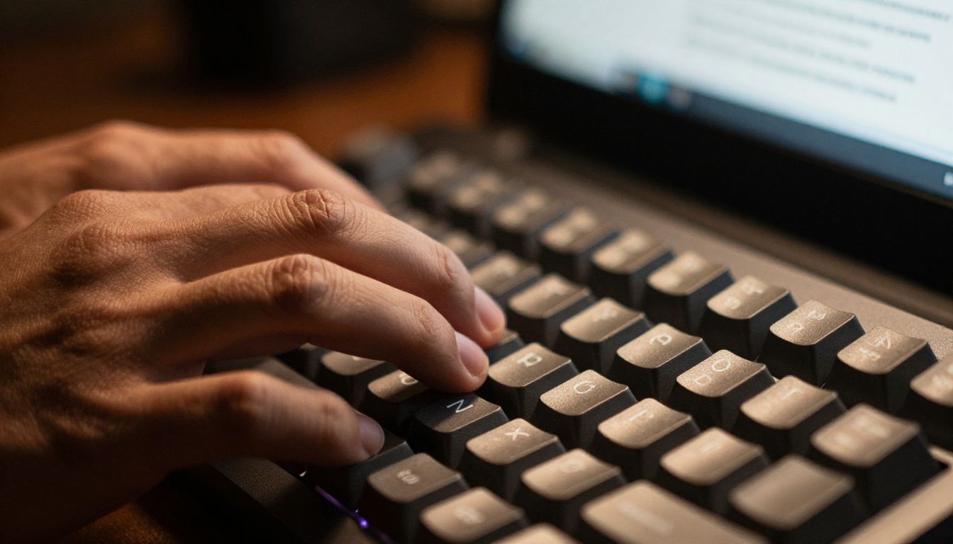 Hands typing on mechanical keyboard close-up
