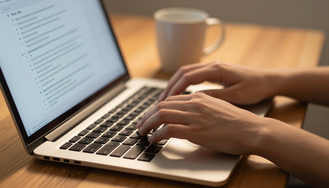 Student typing AI study notes on laptop keyboard