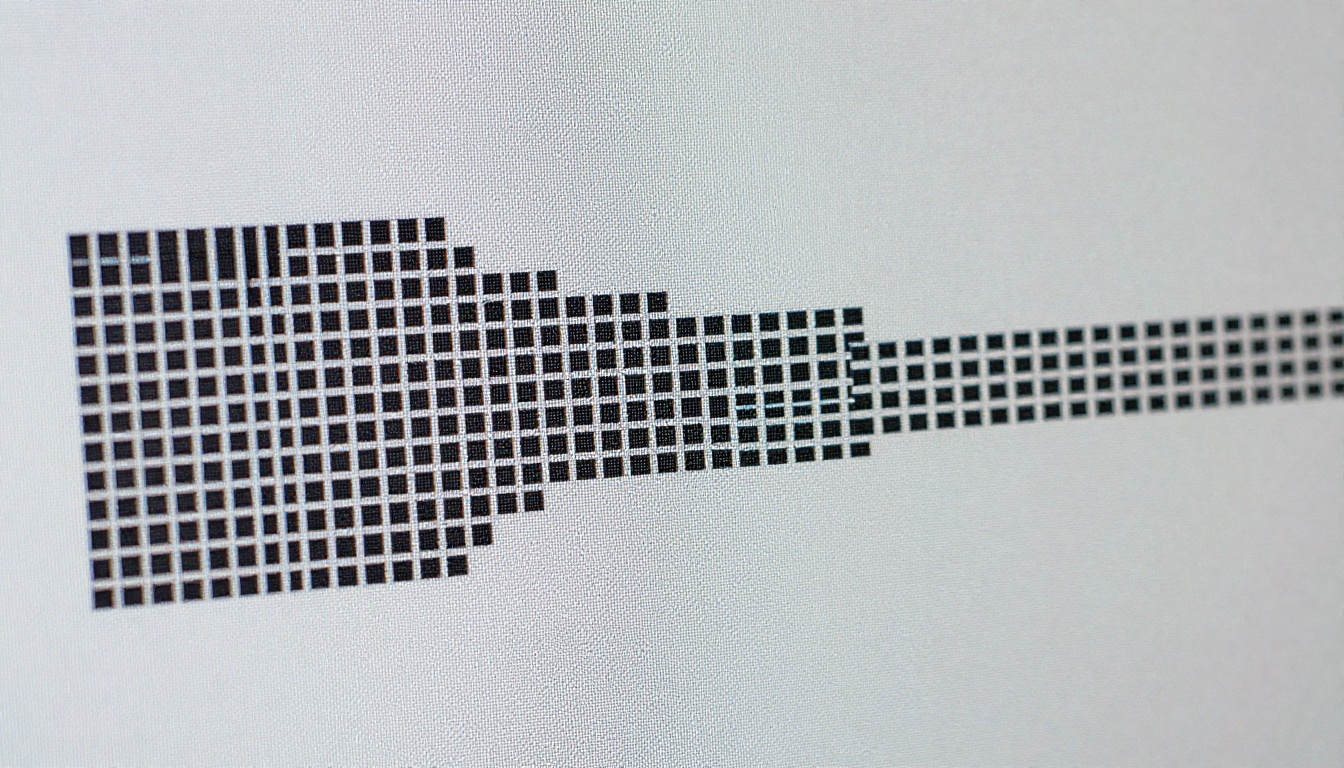 Close-up macro image showing pixel transition from low-resolution to ultra-high-definition quality