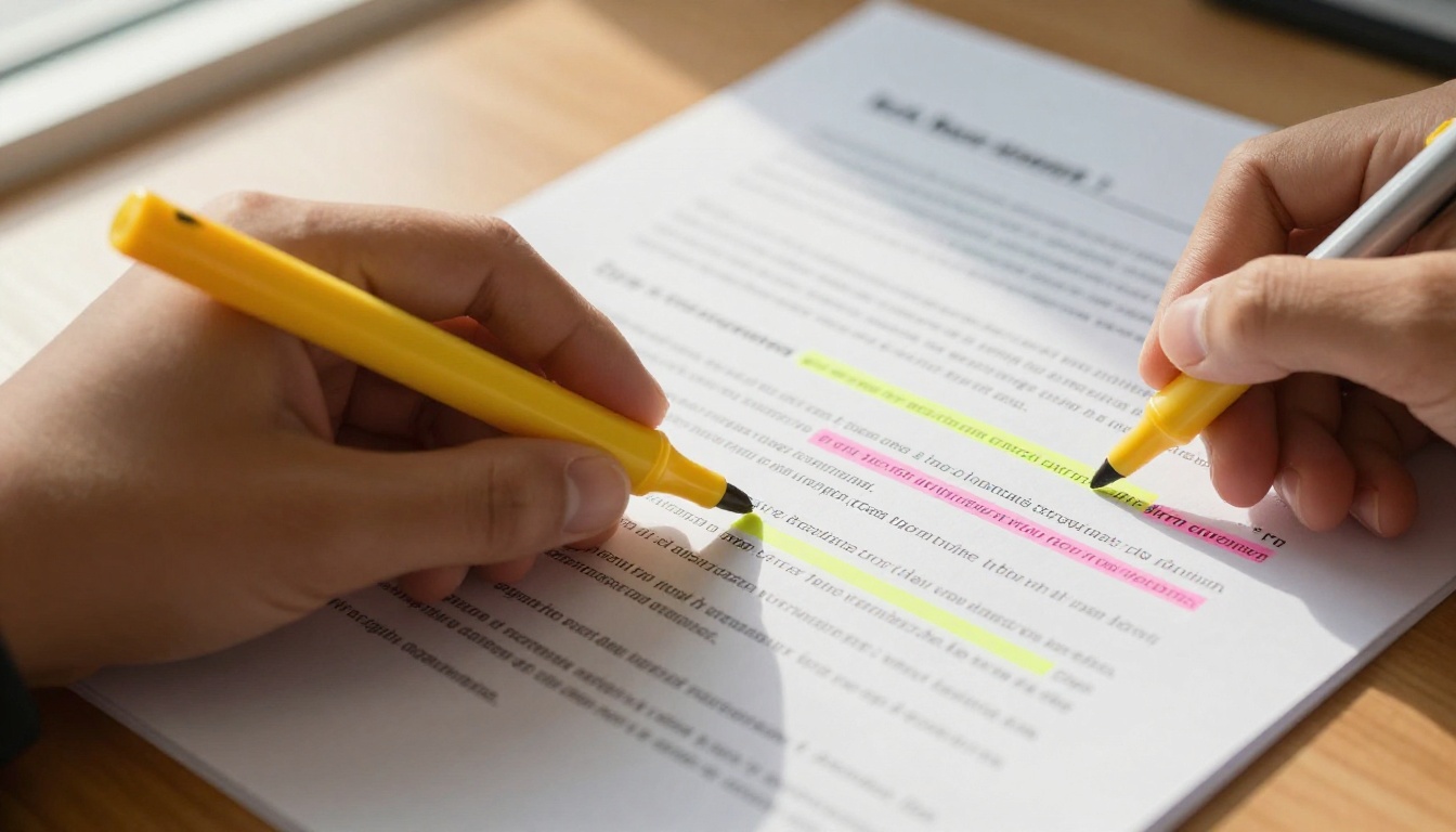 Student highlighting AI-generated printed study notes